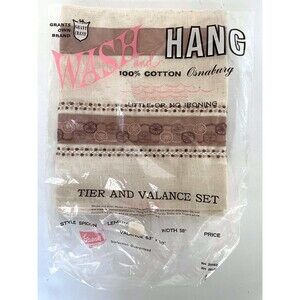 Vintage Grants Crest Tan Brown Valance Curtain Crochet Satin Natural Cotton NOS